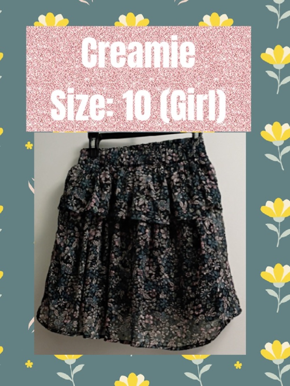 Floral Tiered Skirt in Black and Blue